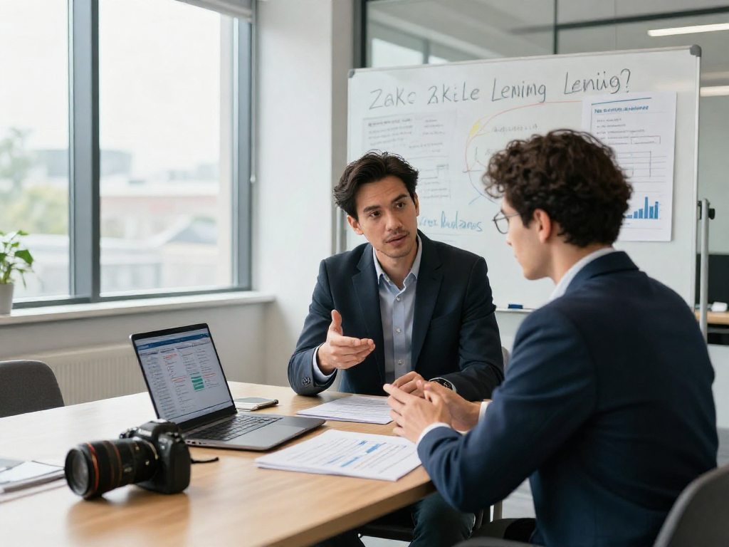 Professionele bespreking over zakelijke lening tussen een ondernemer en financieel adviseur